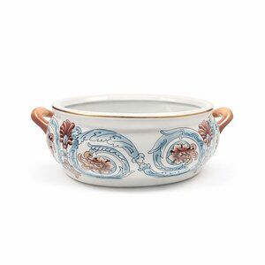 Jardiniere Planter Pot Hand Painted Handled Ceramaic Teal Brown Home Decor Decor